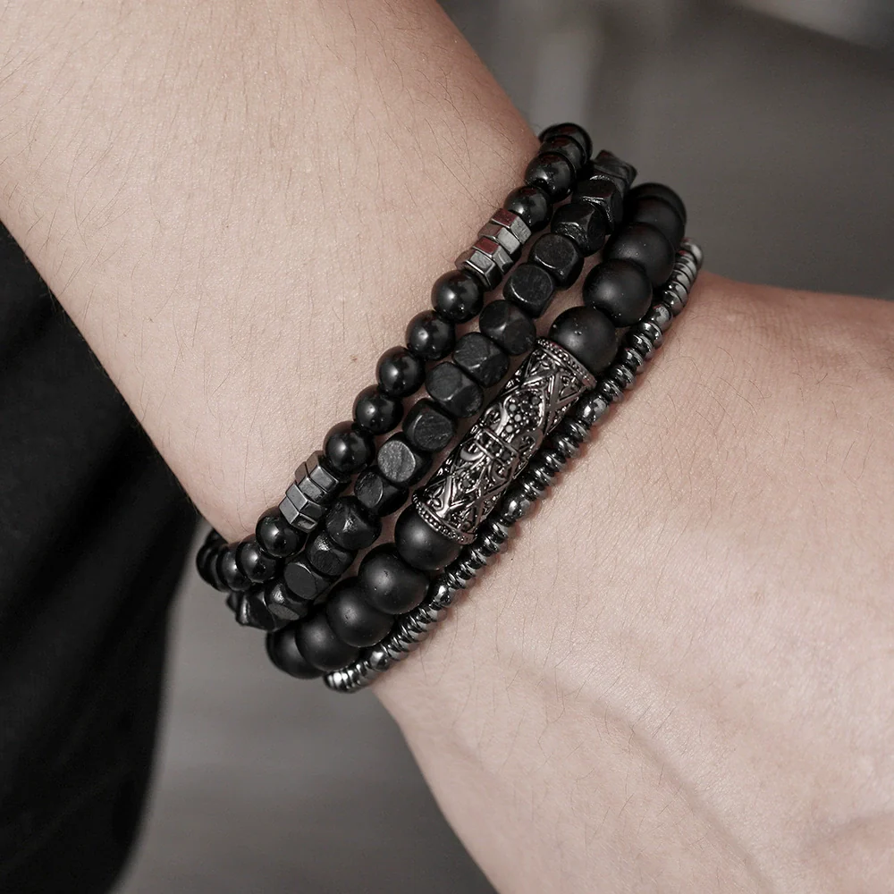 Wholesale Natural Wooden Beads And Copper Inlaid Zircon Beaded Bracelet Set Geometric Handmade Unisex - Image 4