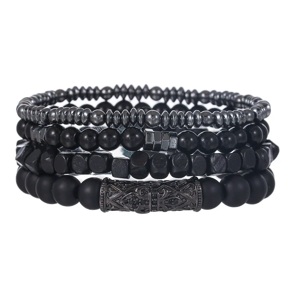 Wholesale Natural Wooden Beads And Copper Inlaid Zircon Beaded Bracelet Set Geometric Handmade Unisex - Image 5