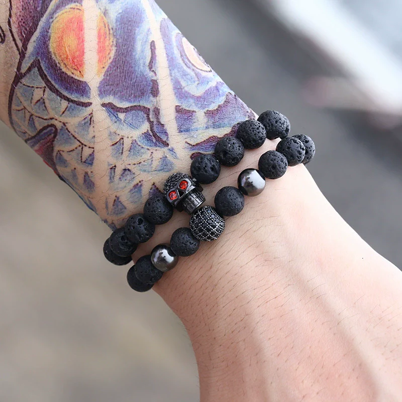 Wholesale Natural Wooden Beads And Copper Inlaid Zircon Beaded Bracelet Set Geometric Handmade Unisex - Image 6