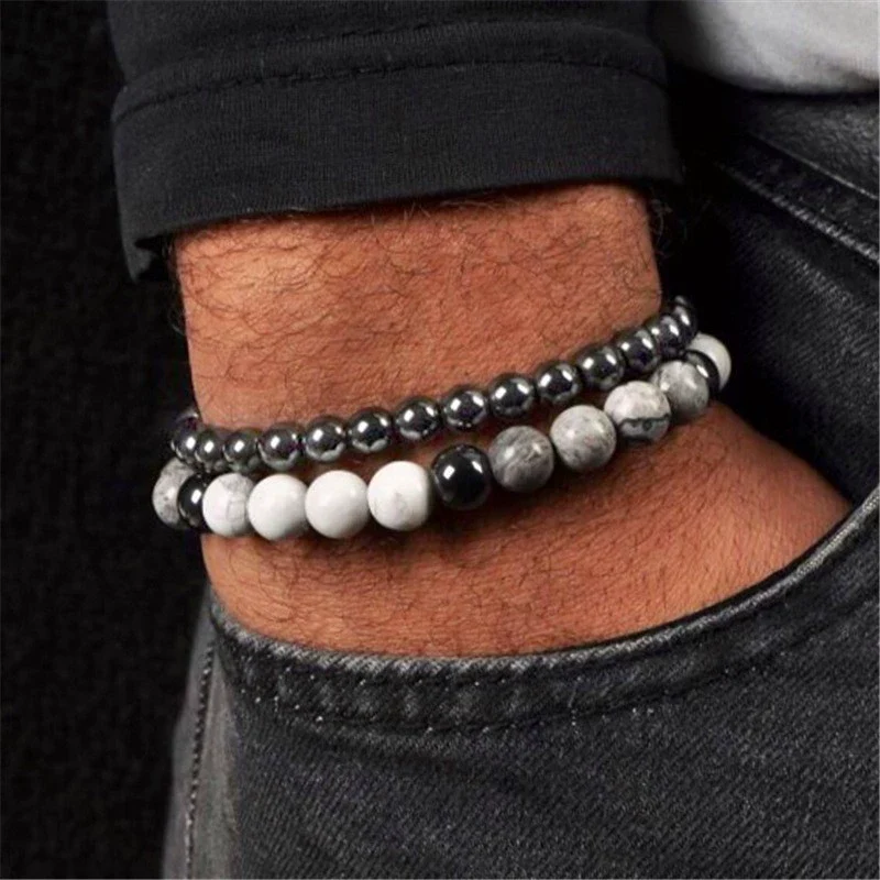 Wholesale Natural Wooden Beads And Copper Inlaid Zircon Beaded Bracelet Set Geometric Handmade Unisex - Image 9