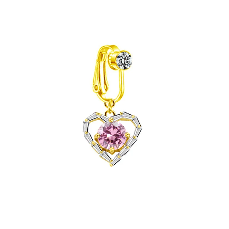 Wholesale Navel Clip Ear Clip Jewelry Stainless Steel Heart Shape Diamond Alloy Inlaid Artificial Gem Semiprecious Stone Unisex - Image 2