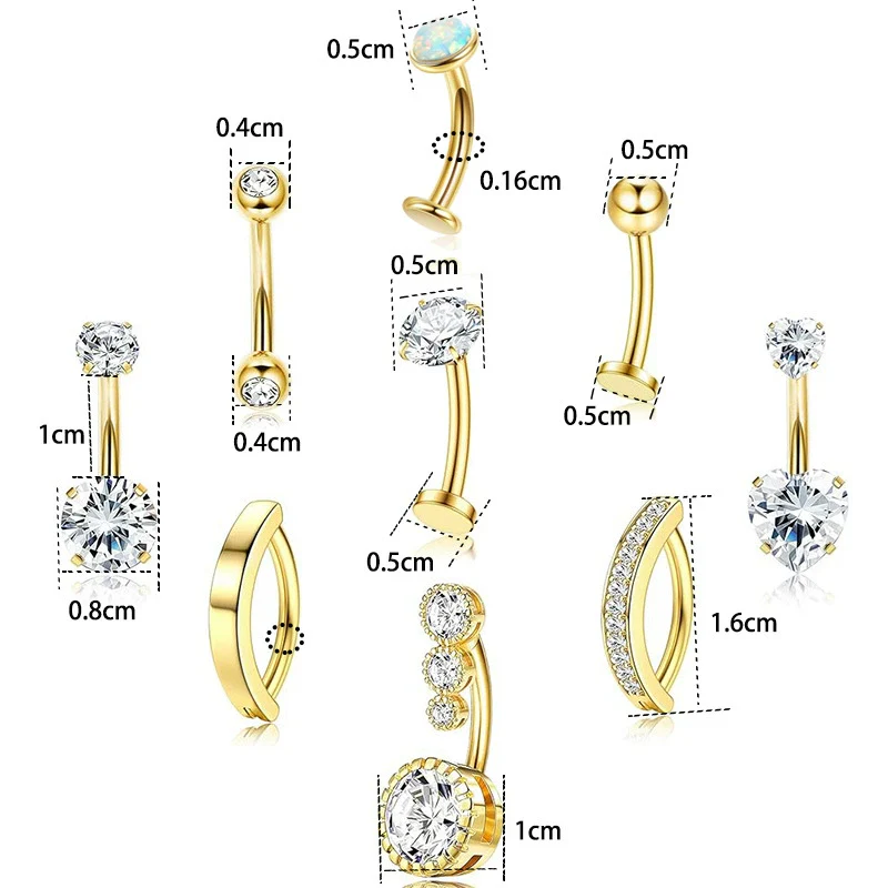 Wholesale Navel Rings Set Stainless Steel Zirconencrusted Drop Shape Electroplating Unisex Body Piercing Jewelry - Image 2