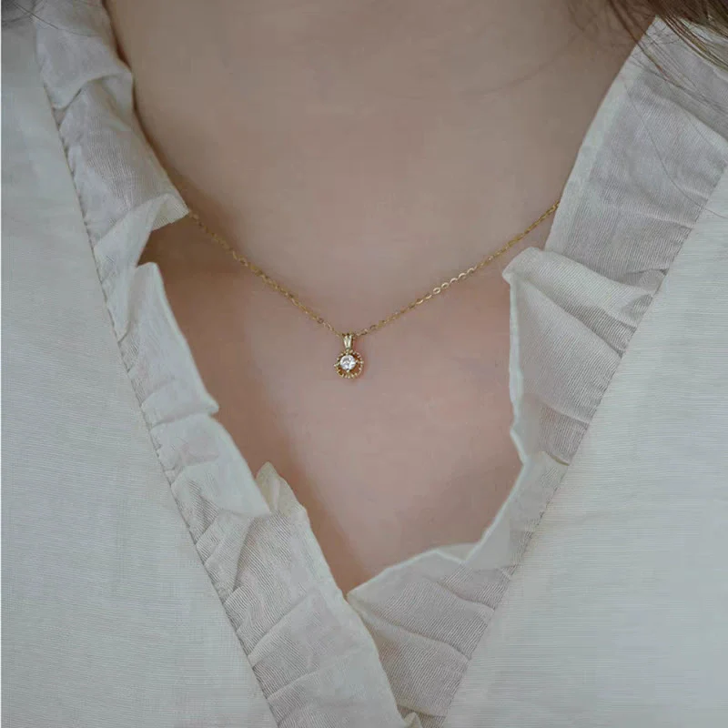Wholesale Necklace 225 Silver Goldplated Geometric Cut Out Square Set With Zirconia O Word Chain For Women - Image 4