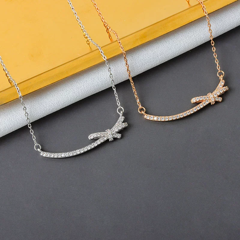 Wholesale Necklace 925 Sterling Silver Bow Mixed Gem Inlay Electroplating
