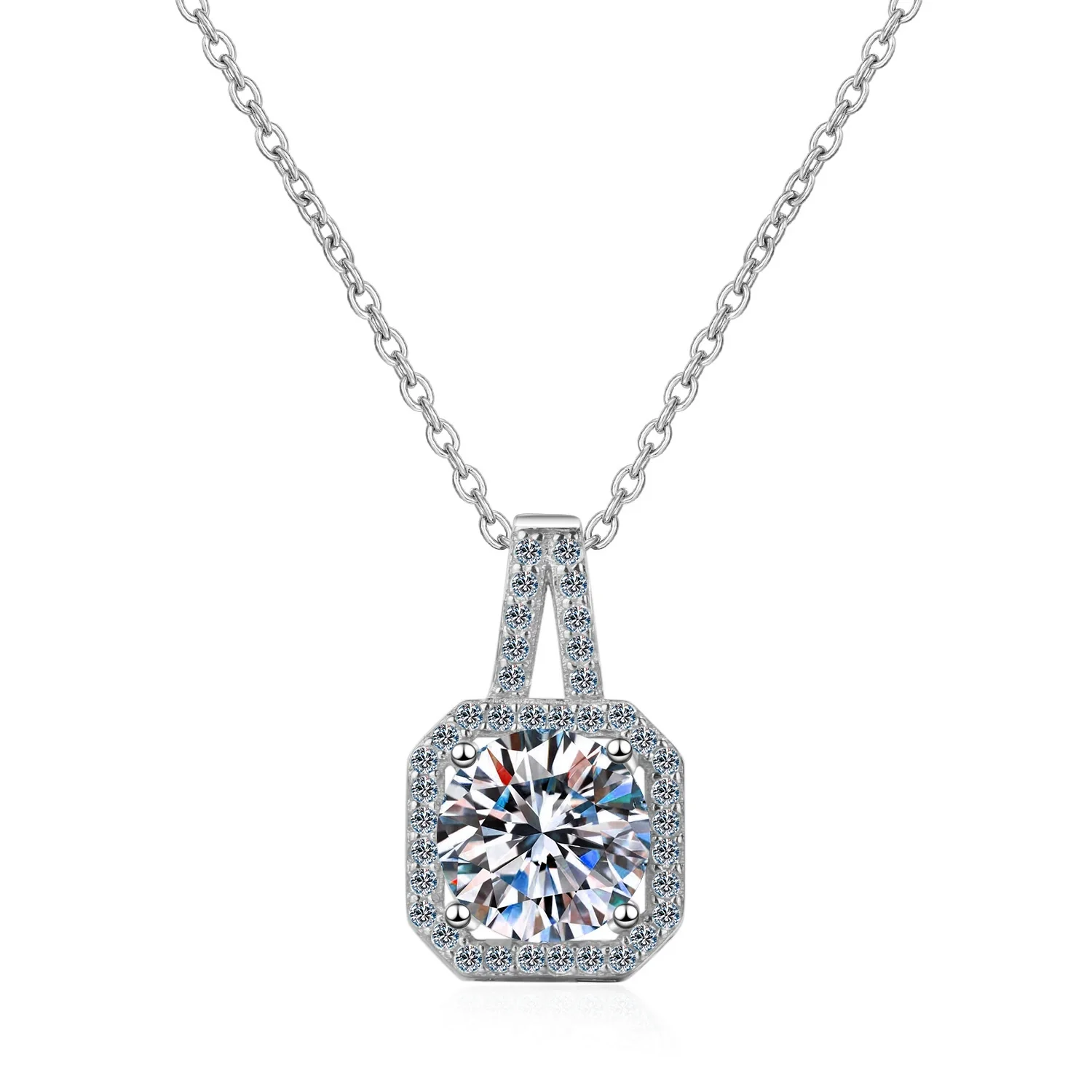 Wholesale Necklace 925 Sterling Silver Plated Pt950 Gold Star Pattern Four Claw Moissanite Pendant Cross Flower Chain For Women - Image 5
