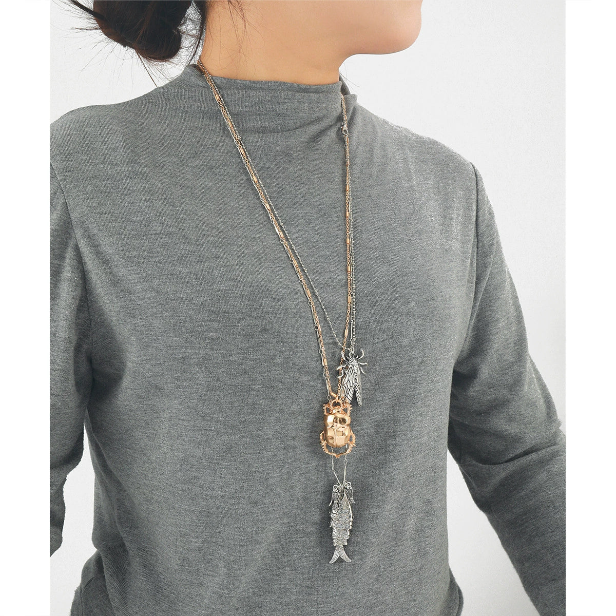 Wholesale Necklace Alloy Insect Pattern Inlaid Pearl Electroplating Punk Style