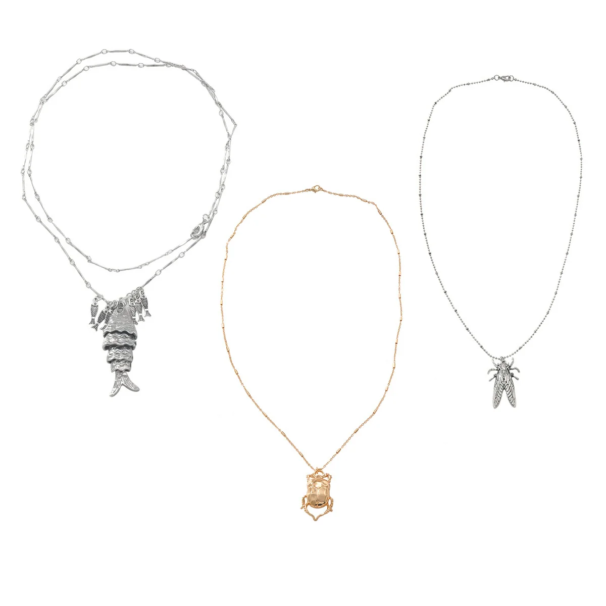 Wholesale Necklace Alloy Insect Pattern Inlaid Pearl Electroplating Punk Style - Image 5