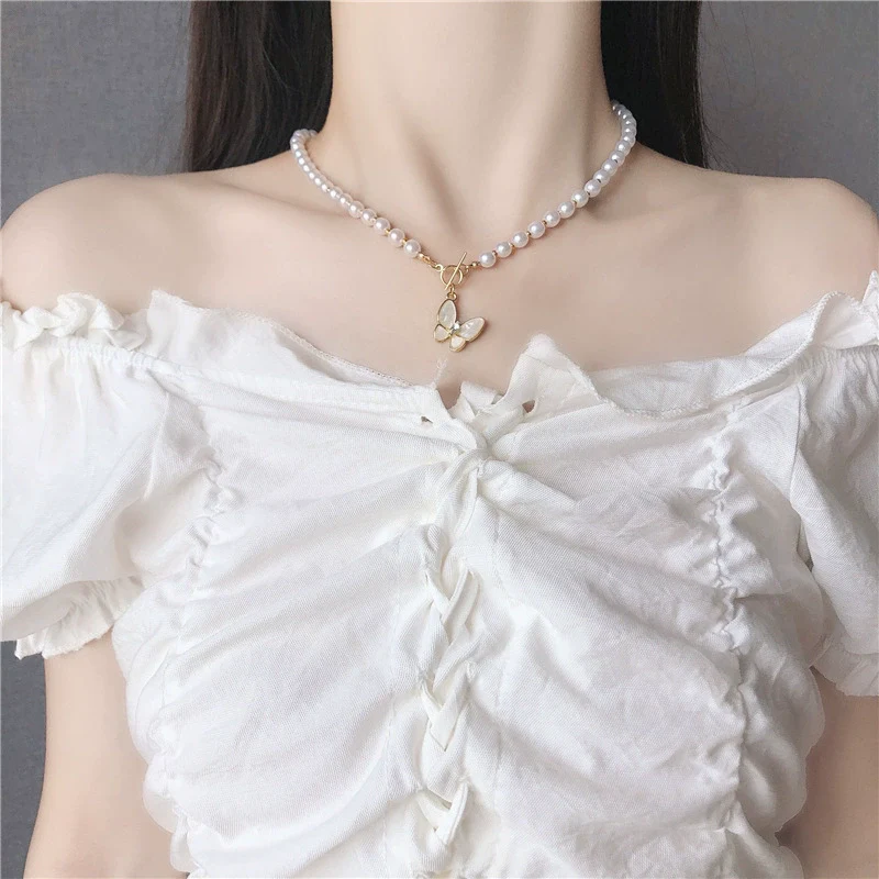 Wholesale Necklace Alloy Pearl Chain Butterfly Pendant Electroplated - Image 2