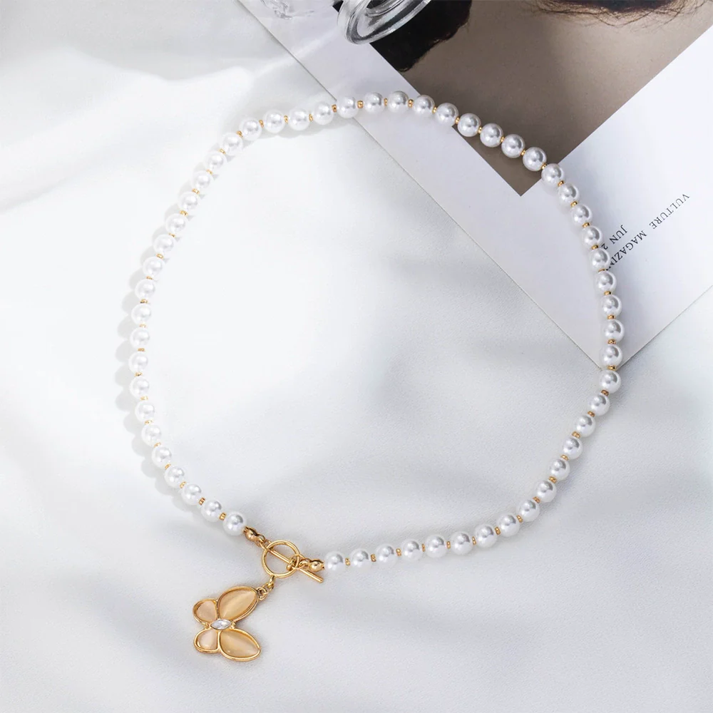 Wholesale Necklace Alloy Pearl Chain Butterfly Pendant Electroplated - Image 3