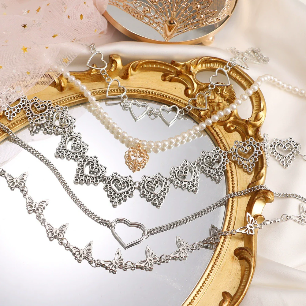 Wholesale Necklace Alloy Pearl Heartshaped Geometric Electroplating For Women - Image 2