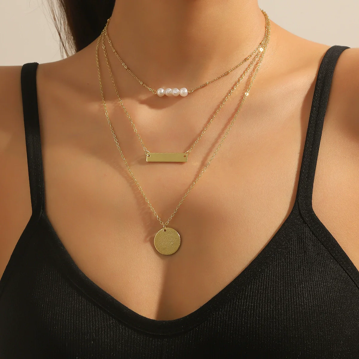 Wholesale Necklace Alloy Pearl Pendant Geometric Fashion Electroplating Women's - Image 2