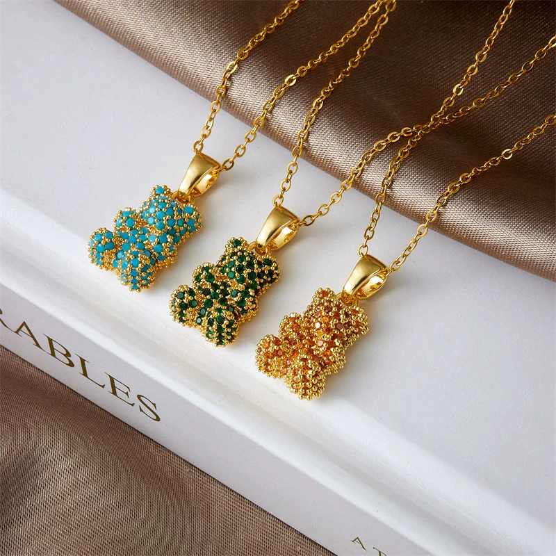 Wholesale Necklace Bear Animal Zodiac Pattern Copper Titanium Steel Electroplating Mixed Gem Inlay Ochain For Women Light Luxury Style - Image 2
