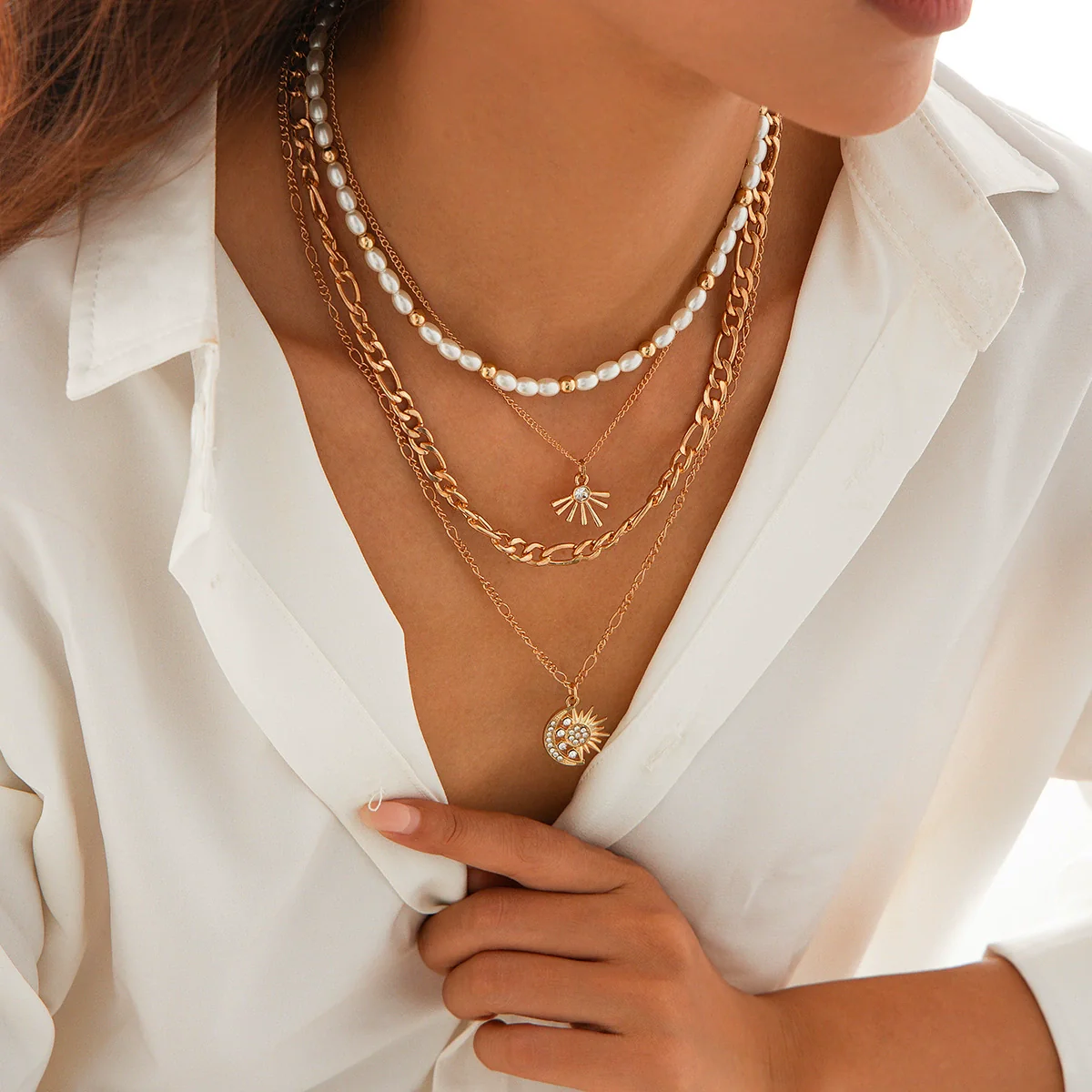 Wholesale Necklace Copper Artificial Pearl Plastic Plating Alloy Pendant Geometric Style Electroplating For Women - Image 7