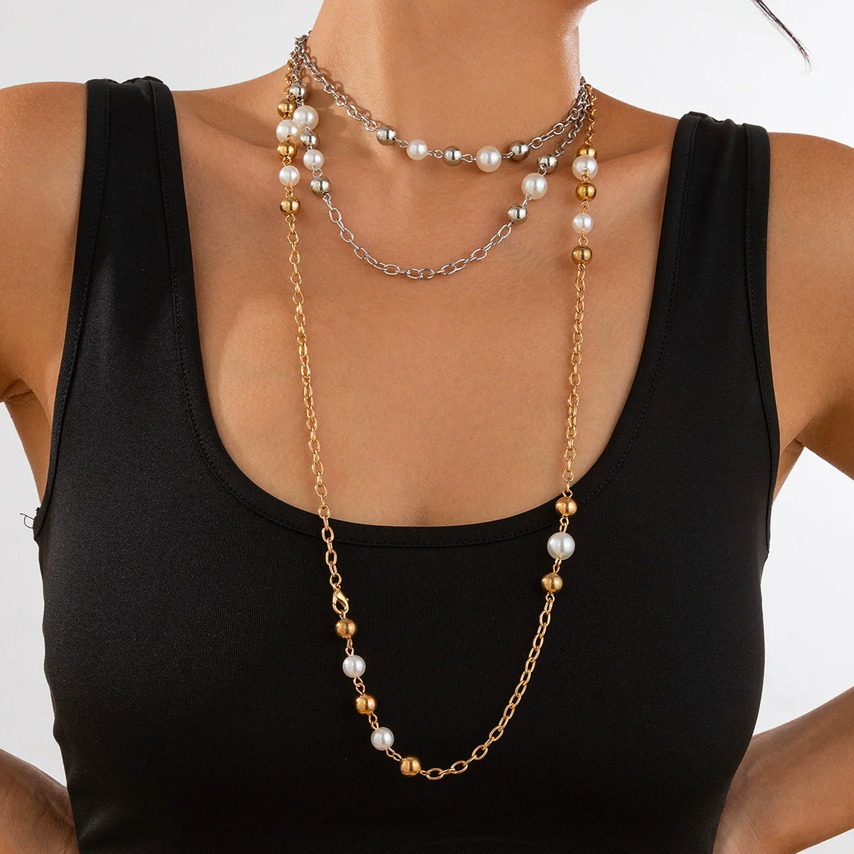 Wholesale Necklace Imitation Pearls Geometric Style O Chain Electroplating For Women - Image 2
