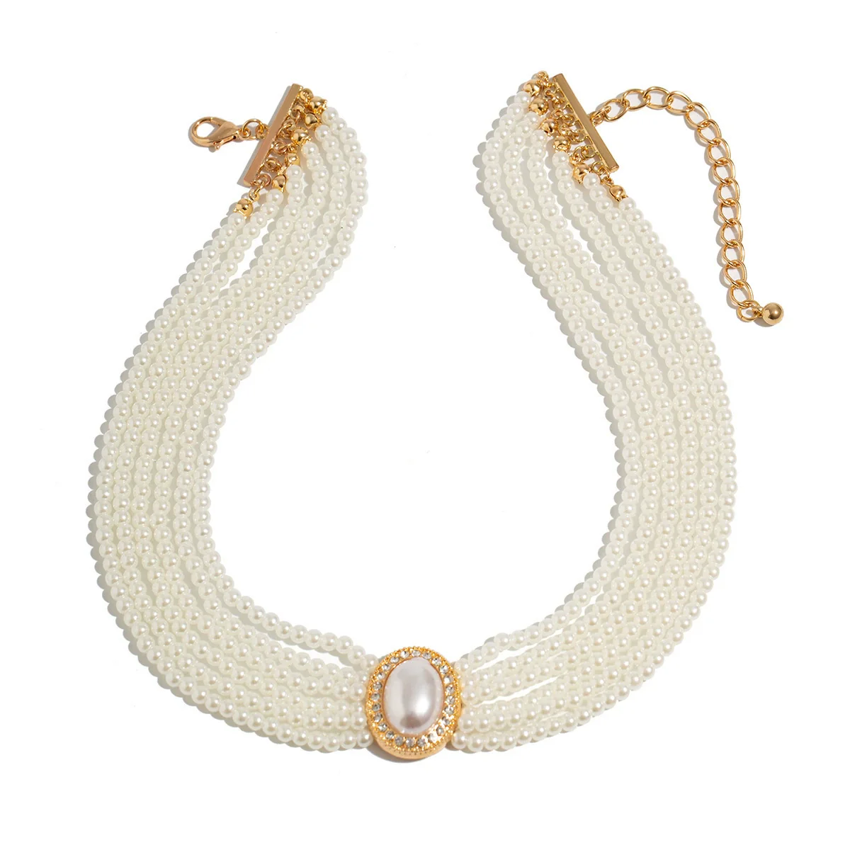 Wholesale Necklace Multilayer Imitation Pearl Ball Chain Alloy Pendant Geometric Style French Retro - Image 5