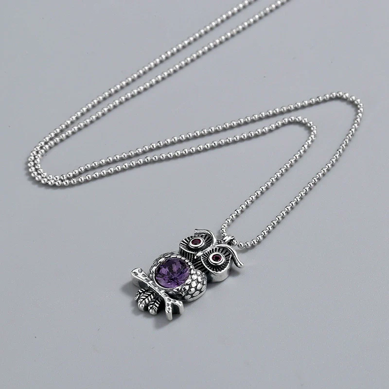 Wholesale Necklace S925 Sterling Silver Geometric Owl Crystal Pendant Bead Chain Electroplating Hipster Retro Distressed - Image 6