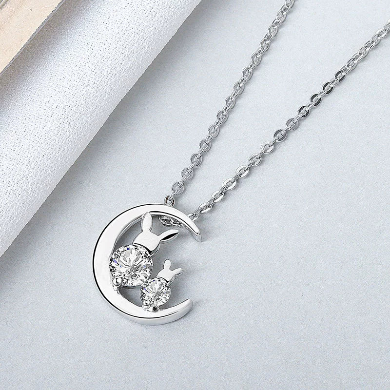 Wholesale Necklace S925 Sterling Silver Jade Rabbit Electroplating Mori Artistic For Women - Image 6