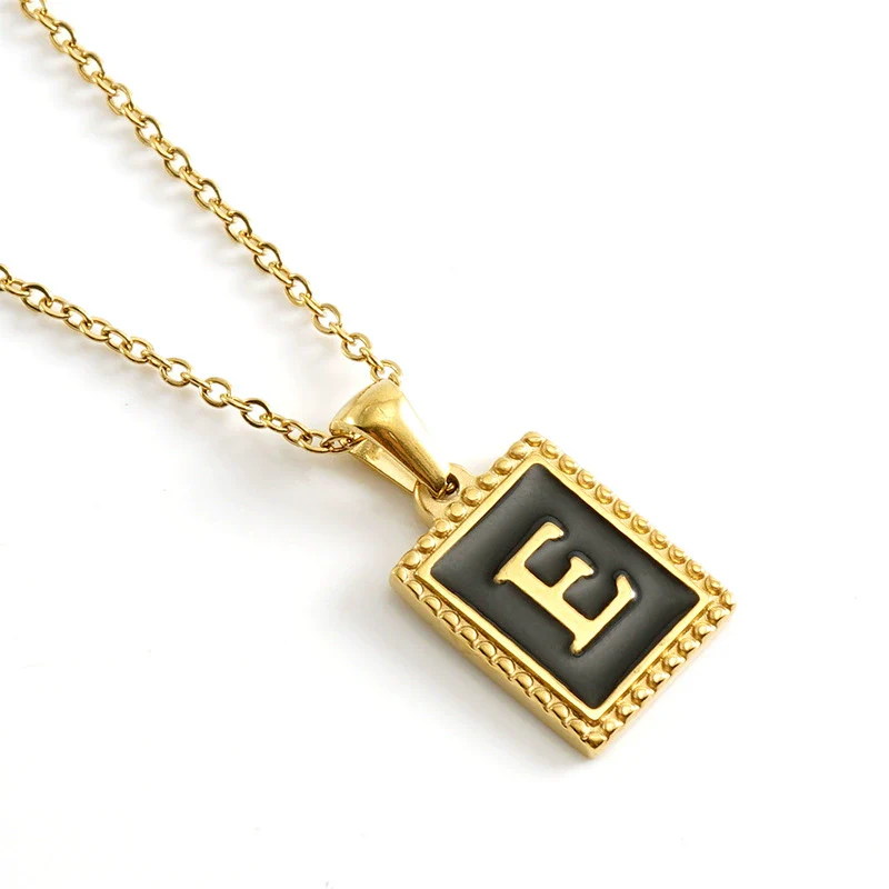 Wholesale Necklace 316L Stainless Steel 18K Gold Plated Letter Square Pendant For Women - Image 10