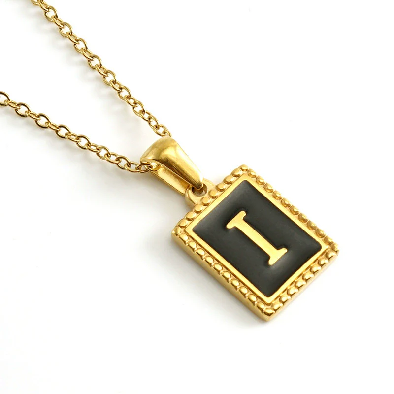Wholesale Necklace 316L Stainless Steel 18K Gold Plated Letter Square Pendant For Women - Image 14
