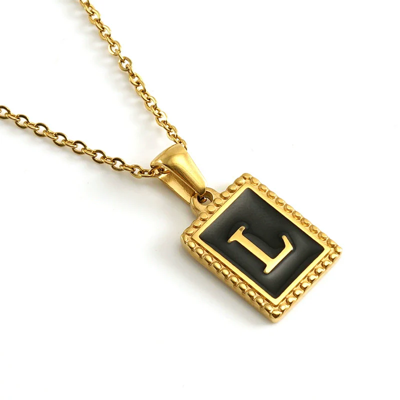 Wholesale Necklace 316L Stainless Steel 18K Gold Plated Letter Square Pendant For Women - Image 17