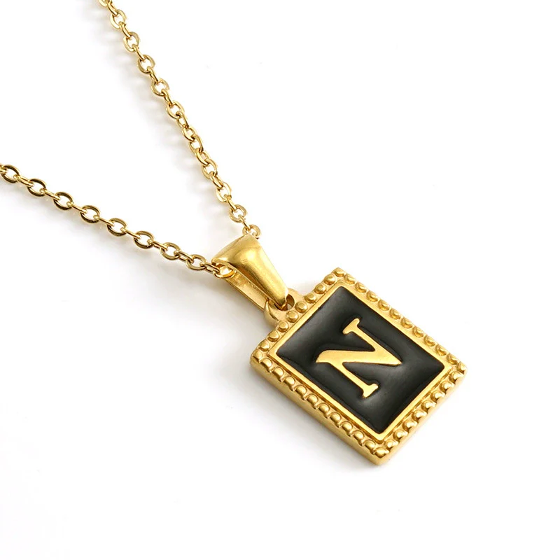 Wholesale Necklace 316L Stainless Steel 18K Gold Plated Letter Square Pendant For Women - Image 19