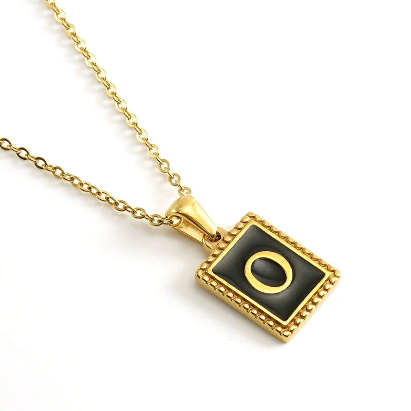 Wholesale Necklace 316L Stainless Steel 18K Gold Plated Letter Square Pendant For Women - Image 20