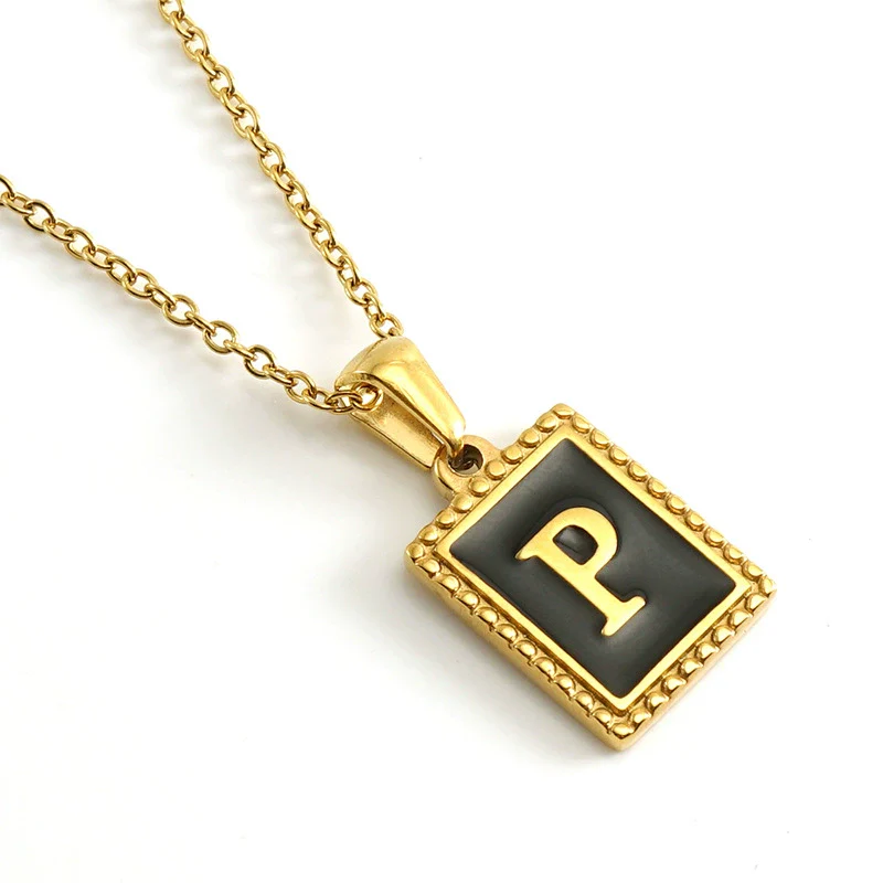 Wholesale Necklace 316L Stainless Steel 18K Gold Plated Letter Square Pendant For Women - Image 21