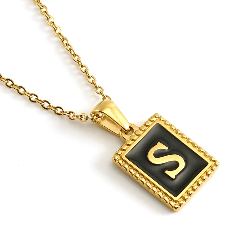 Wholesale Necklace 316L Stainless Steel 18K Gold Plated Letter Square Pendant For Women - Image 24