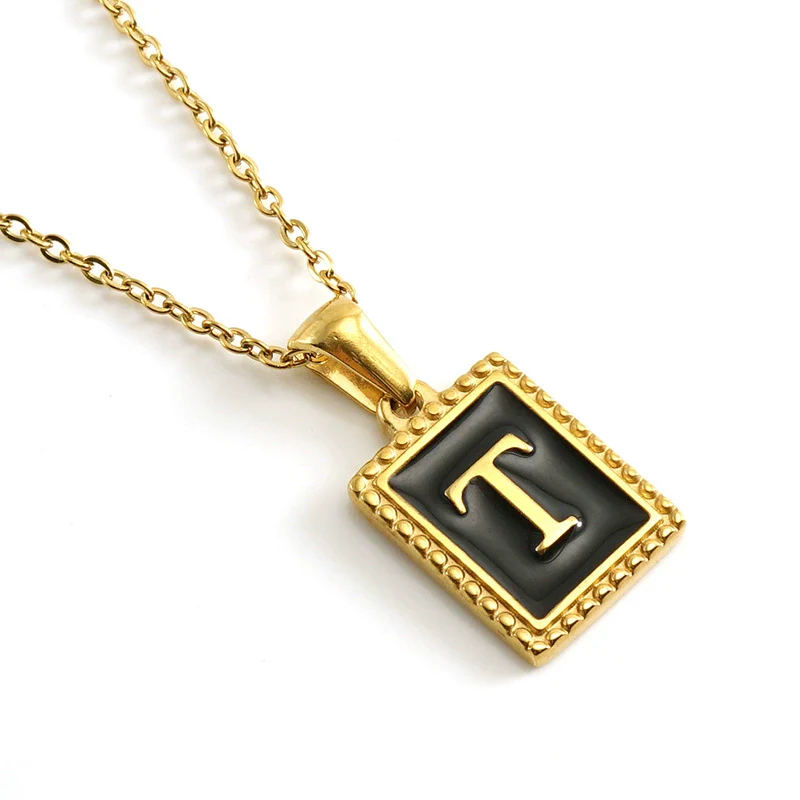 Wholesale Necklace 316L Stainless Steel 18K Gold Plated Letter Square Pendant For Women - Image 25