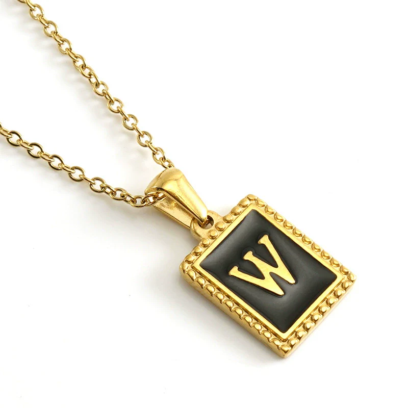 Wholesale Necklace 316L Stainless Steel 18K Gold Plated Letter Square Pendant For Women - Image 28