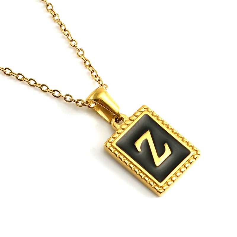 Wholesale Necklace 316L Stainless Steel 18K Gold Plated Letter Square Pendant For Women - Image 31