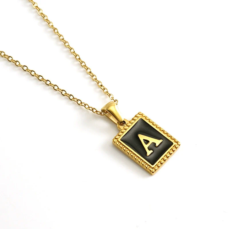Wholesale Necklace 316L Stainless Steel 18K Gold Plated Letter Square Pendant For Women - Image 6