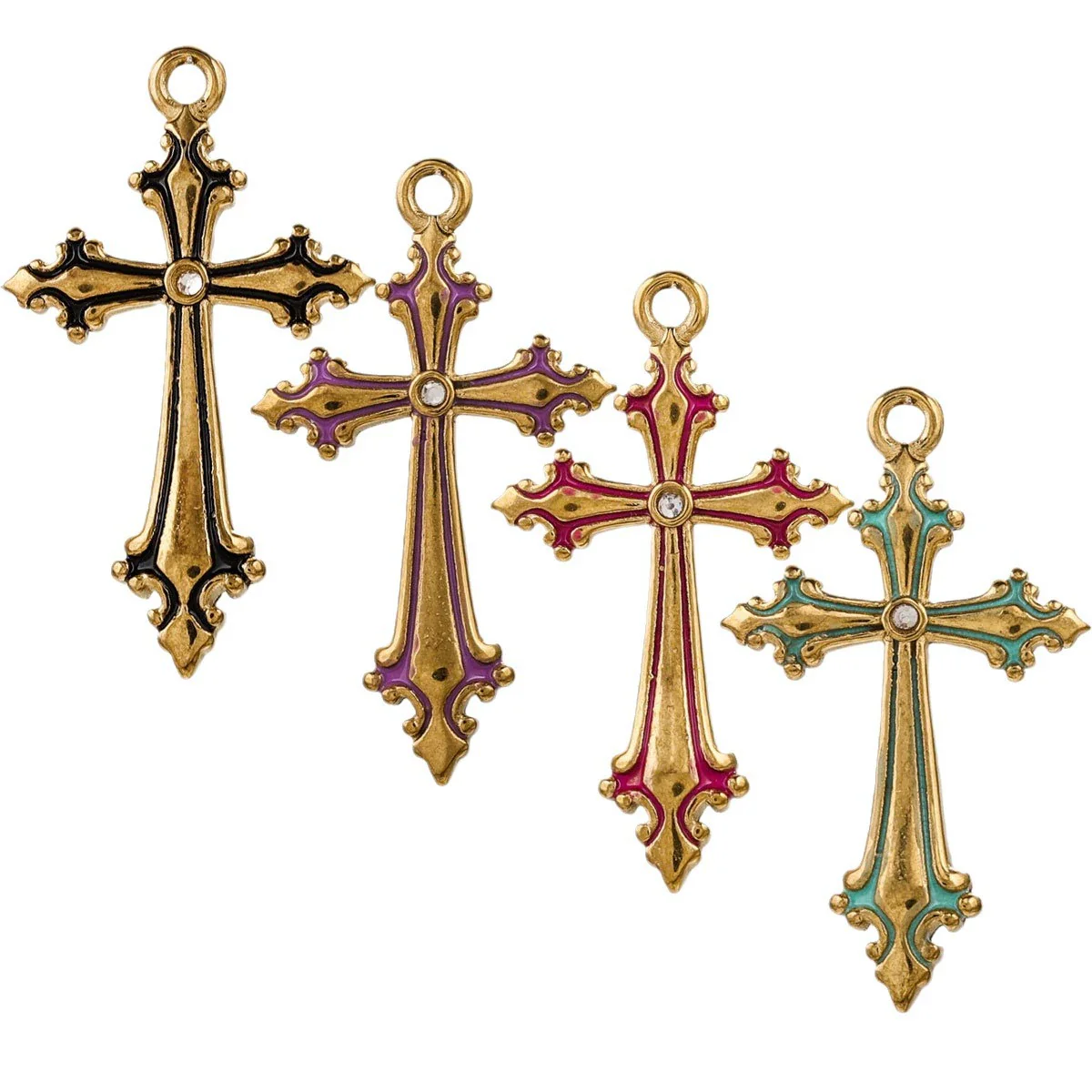 Wholesale Necklace Stainless Steel 18K Plated Dripping Oil Cross Baroque Punk Style - Image 5