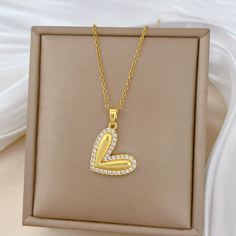 Wholesale Necklace Stainless Steel Geometric Love Peach Heart Pendant Titanium Steel Chain Cartoon Minimalist Style Unisex