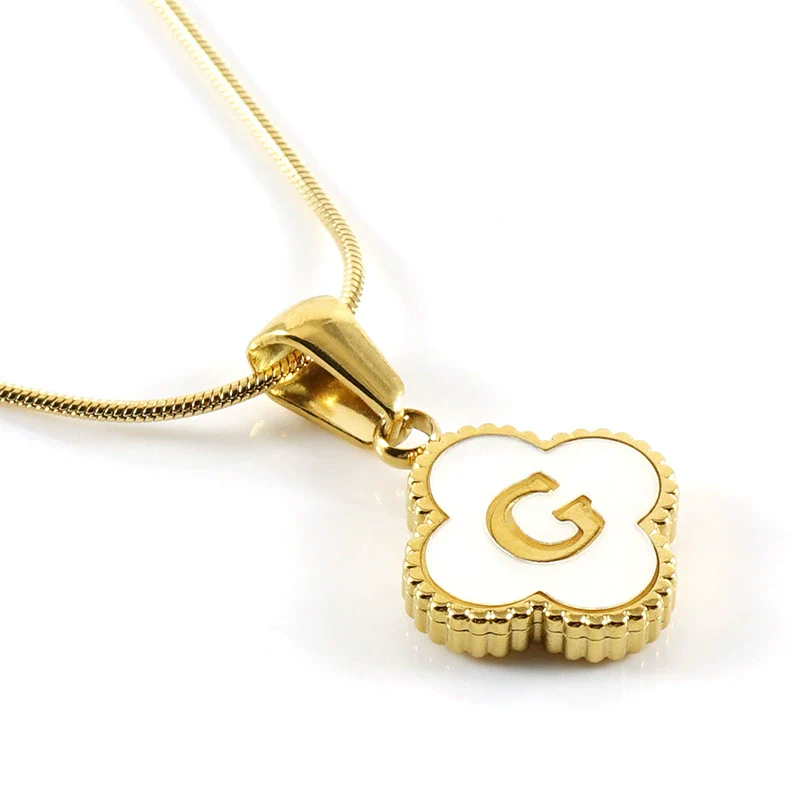 Wholesale Necklace 316L Stainless Steel 316L Stainless Steel Fourleaf Clover Shell Letter Pendant Snake Bone Chain Electroplating Women's Style - Image 12