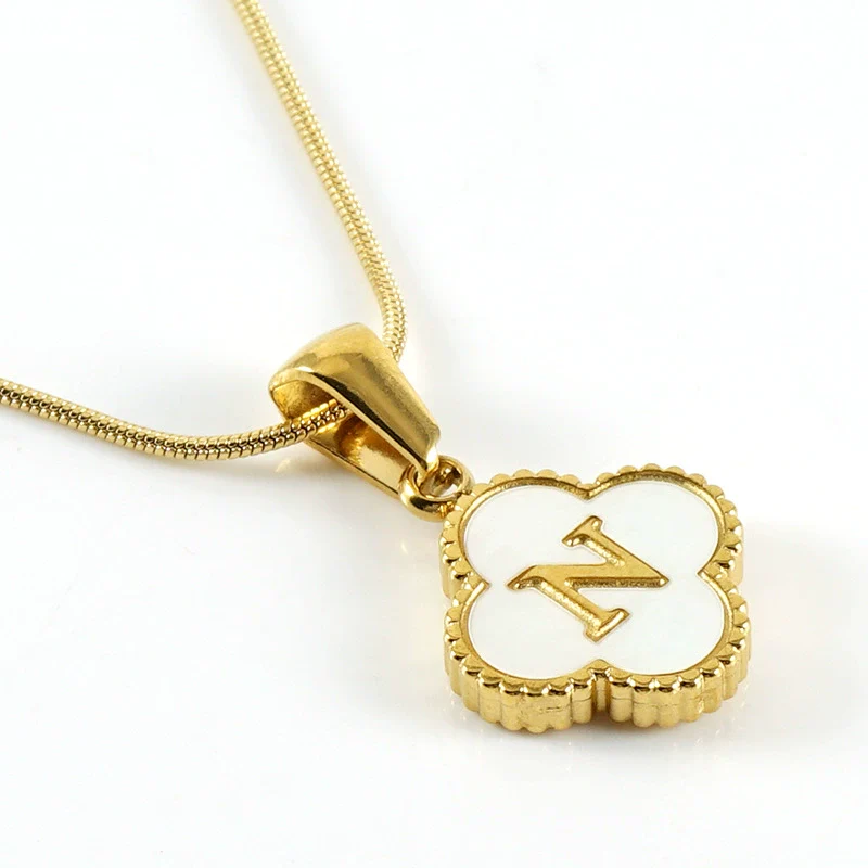 Wholesale Necklace 316L Stainless Steel 316L Stainless Steel Fourleaf Clover Shell Letter Pendant Snake Bone Chain Electroplating Women's Style - Image 19