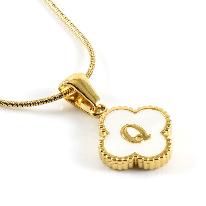 Wholesale Necklace 316L Stainless Steel 316L Stainless Steel Fourleaf Clover Shell Letter Pendant Snake Bone Chain Electroplating Women's Style - Image 22