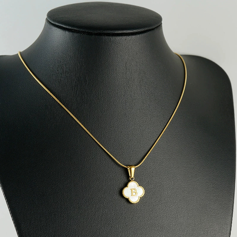 Wholesale Necklace 316L Stainless Steel 316L Stainless Steel Fourleaf Clover Shell Letter Pendant Snake Bone Chain Electroplating Women's Style - Image 4