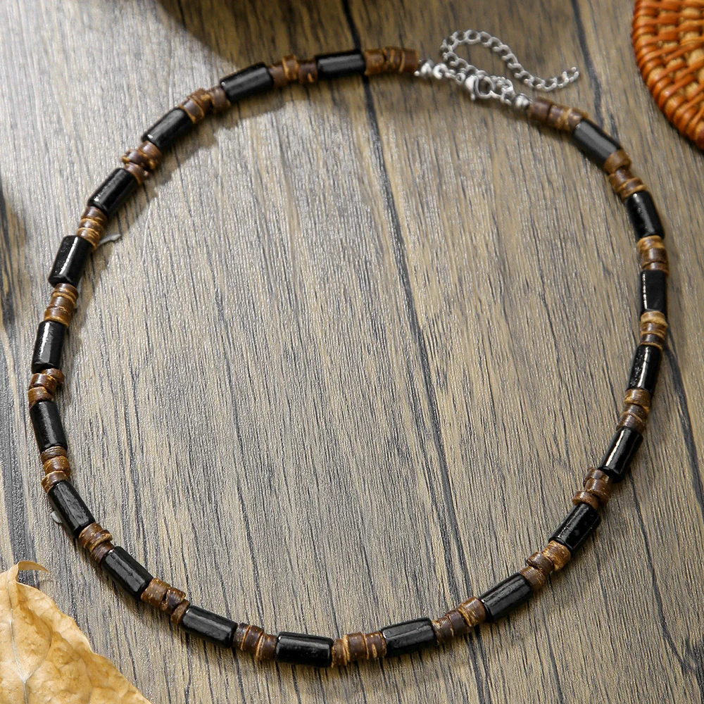 Wholesale Necklace Wooden Beads Alloy Cross Pendant Geometric Style Handmade For Men - Image 9