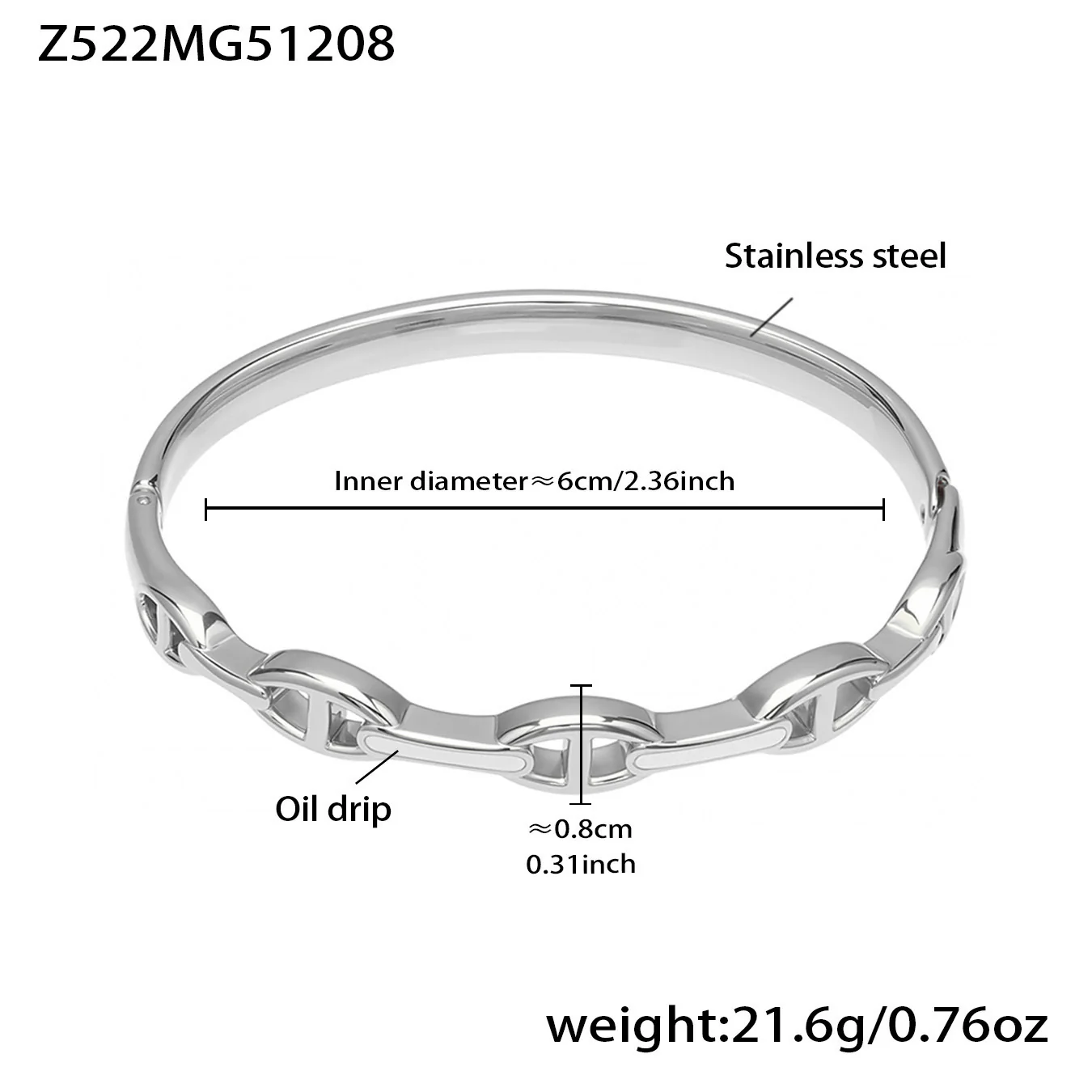 Wholesale Niche Geometric Stainless Steel Electroplated Oil Drop Buckle Open Bracelet - Image 7