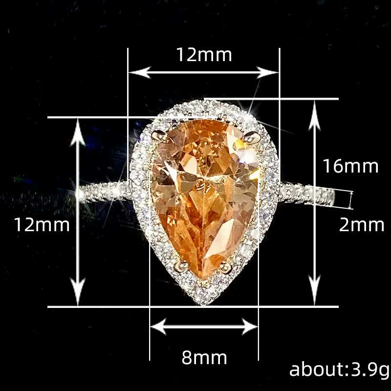 Wholesale Niche Simple Light Luxury Yellow Fashion Jewelry Copper Zircon Microinlaid Water Drop Ring - Image 5