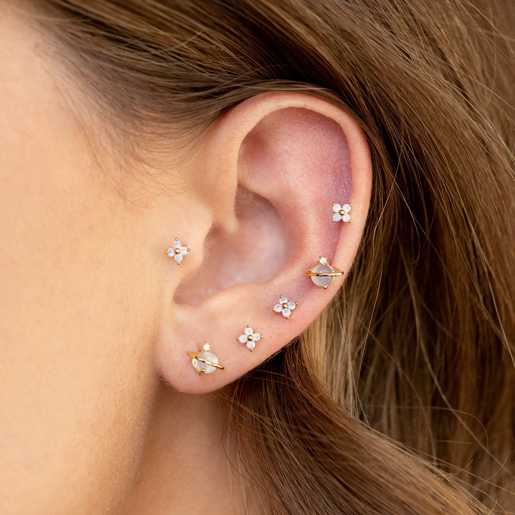 Wholesale Niche Style Women's Earrings With Cat's Eye Stone Star Pattern 925 Silver Needle Brass Inlaid Zircon Real Gold Plating - Image 4