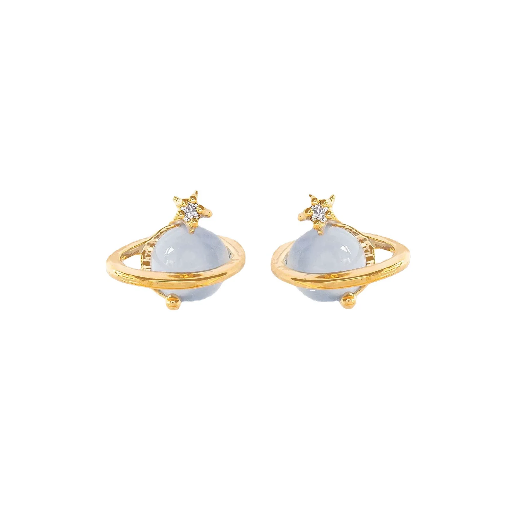 Wholesale Niche Style Women's Earrings With Cat's Eye Stone Star Pattern 925 Silver Needle Brass Inlaid Zircon Real Gold Plating - Image 5