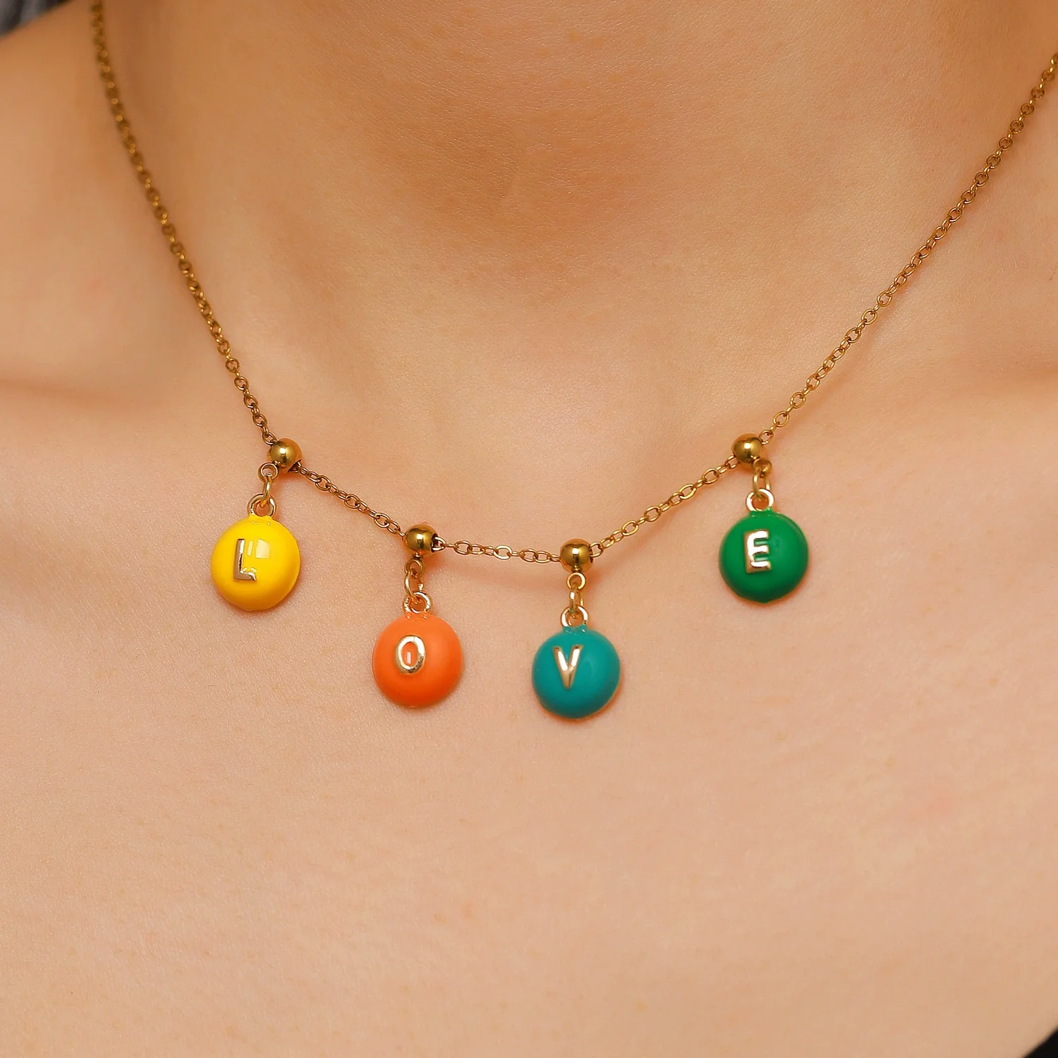 Wholesale Nonfading Electroplated Stainless Steel And Alloy Letter Love Pendant Necklace Sweet Girly Unisex Style - Image 6