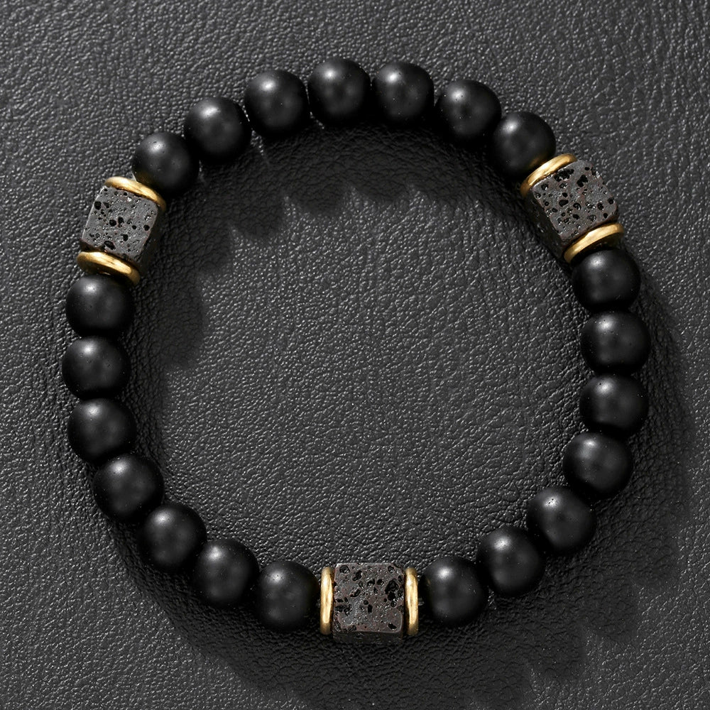 Wholesale Obsidian Beaded Bracelet Handmade Geometric Style Volcanic Stone Unisex