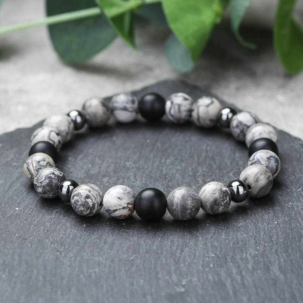 Wholesale Obsidian Beaded Bracelet Handmade Geometric Style Volcanic Stone Unisex - Image 23