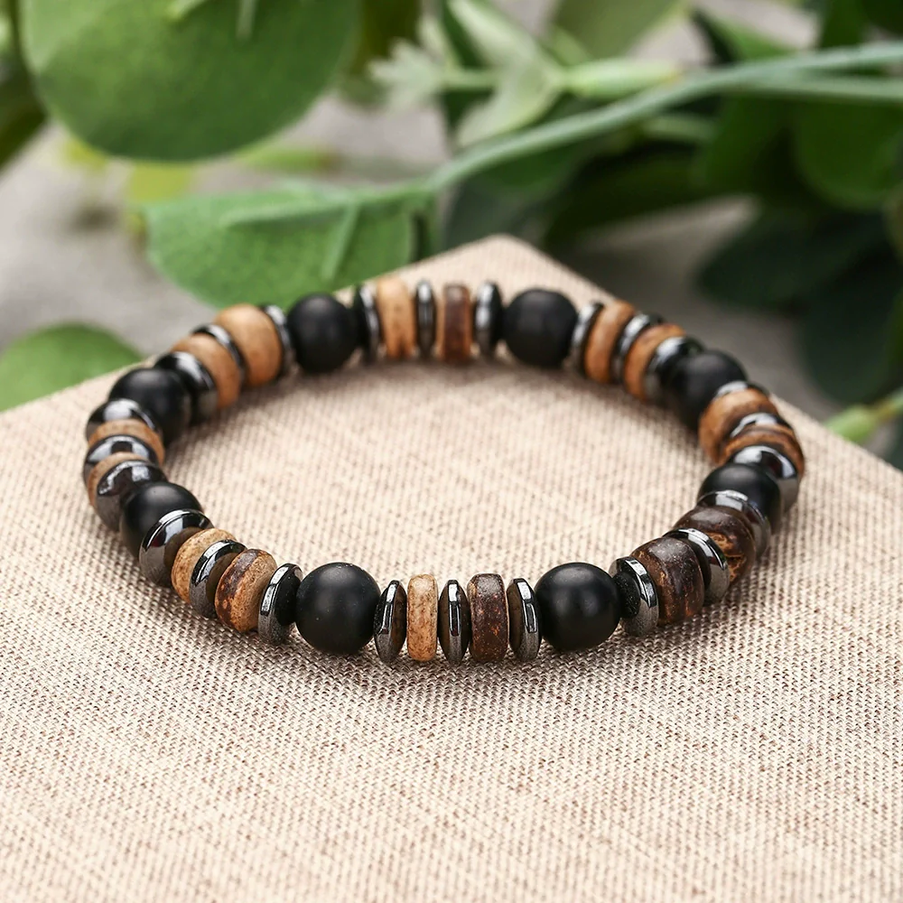 Wholesale Obsidian Beaded Bracelet Handmade Geometric Style Volcanic Stone Unisex - Image 26