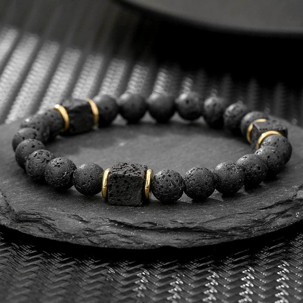 Wholesale Obsidian Beaded Bracelet Handmade Geometric Style Volcanic Stone Unisex - Image 28