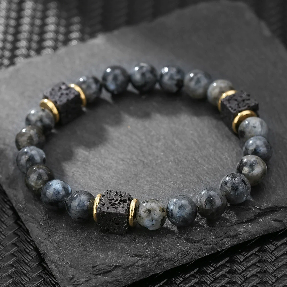 Wholesale Obsidian Beaded Bracelet Handmade Geometric Style Volcanic Stone Unisex - Image 29