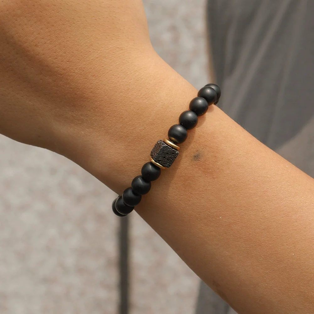 Wholesale Obsidian Beaded Bracelet Handmade Geometric Style Volcanic Stone Unisex - Image 3